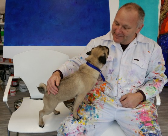 The Painter and his Pug ~ Chris Billington and Coco ~ Cornwall Artlab 2015